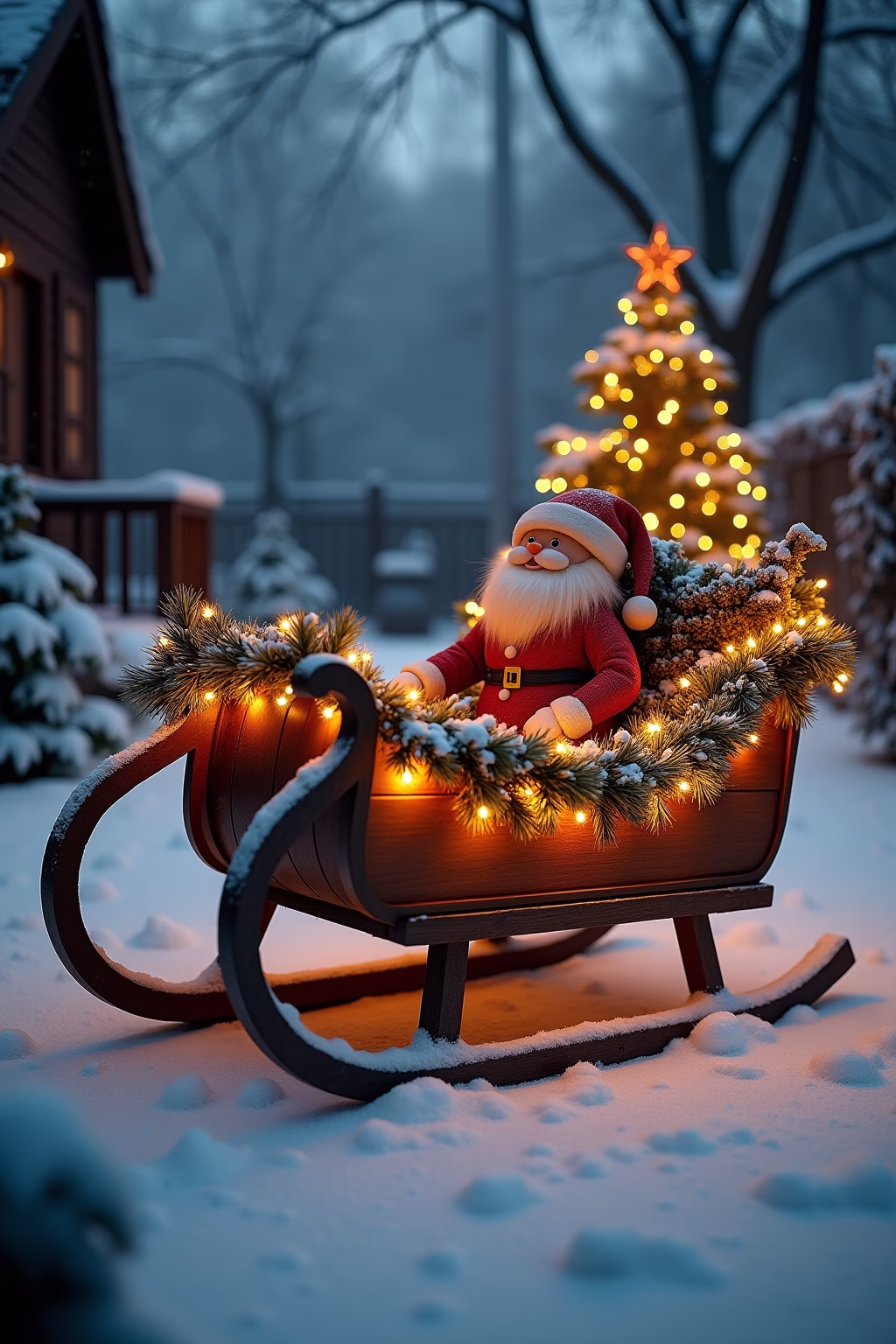 schlitten deko weihnachten draussen outline 1