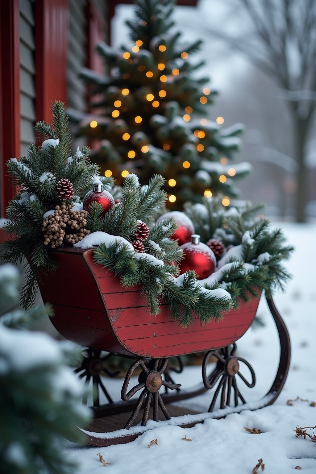 schlitten deko weihnachten draussen outline 2 1