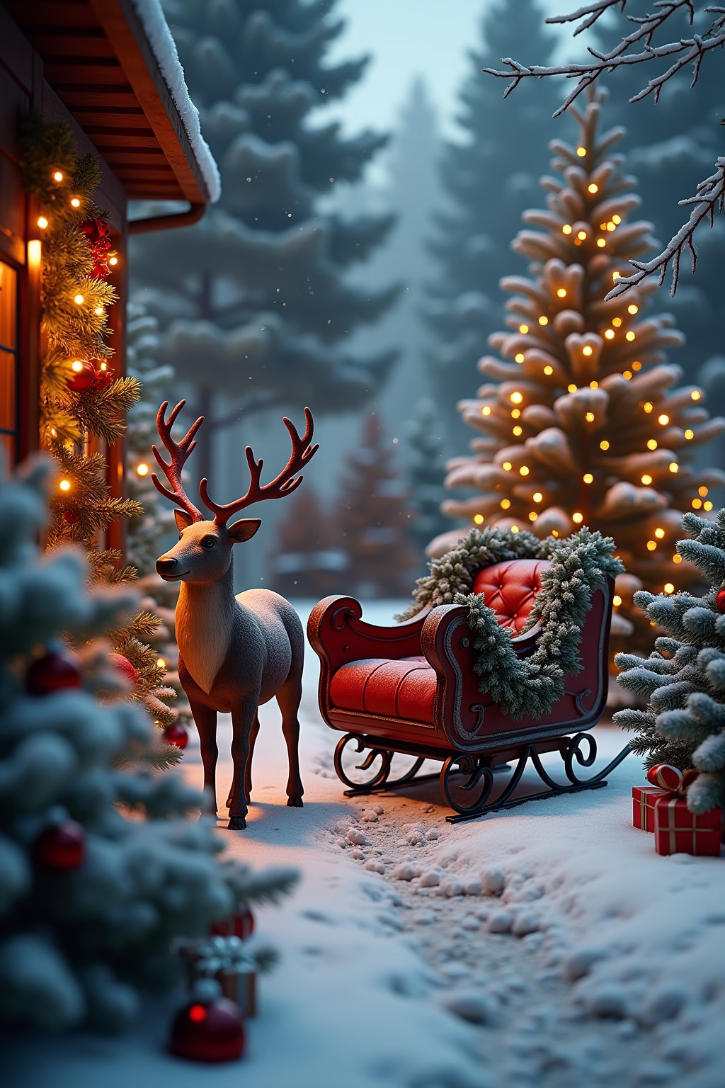 schlitten deko weihnachten draussen outline 6