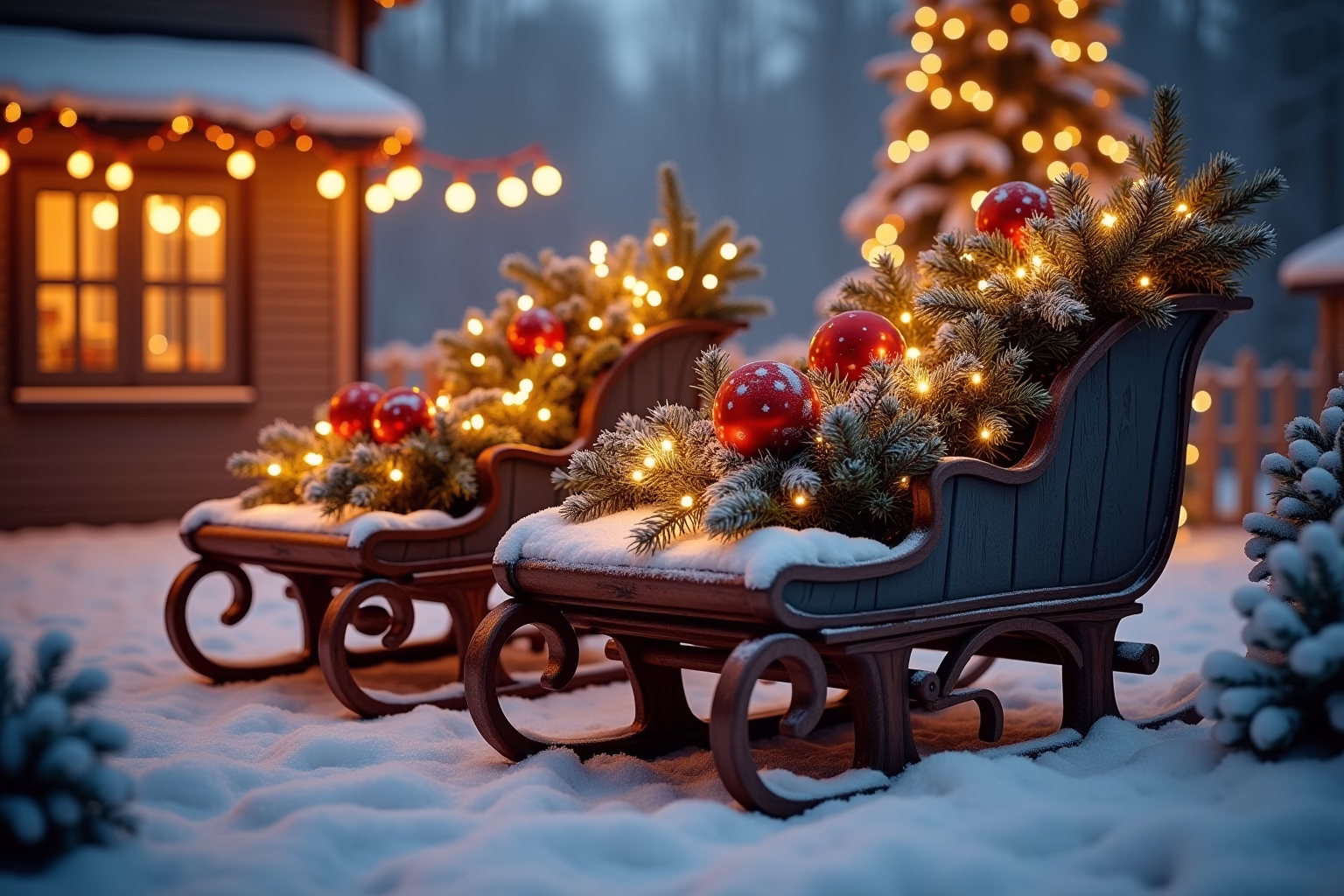 schlitten deko weihnachten draussen-Titel